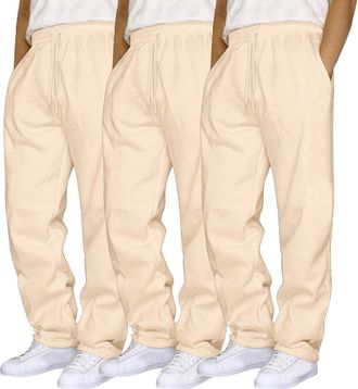 Generic 3 Pack Joggers for Men Jogging Bottoms Elasticated Waist Winter Trousers with Drawstring Straight Leg Open Hem Casual Pants
