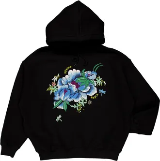 Kenzo Peonies Embroidered Oversized Cotton Hoodie, Size Medium