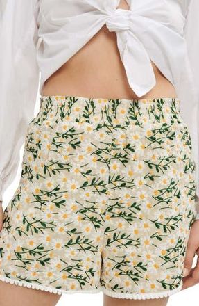 Maje Flora Embroidered Cotton Blend Shorts in Ecru at Nordstrom Rack, Size 8 Us / 40 Fr