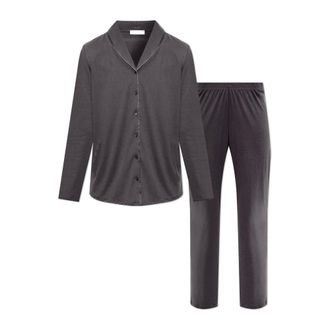 Hanro Katoenen Zijde Pyjama Set - Dames - Nachtkleding & Lounge - Grijs - Maat: L Katoen