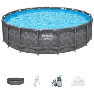 Bestway Kit Piscina Fuera Ground Tubular Bestway - Apx 365 - 549 X 132 Cm - Redonda (filtro De Arena, 250 G Polysphere, Escalera, Funda)