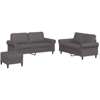 vidaXL Vidaxl - Juego De Sof&aacute;s Con Cojines 3 Piezas Cuero Sint&eacute;tico Gris