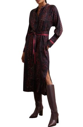 Reiss Daria Print Tie Waist Maxi Dress in Burgundy/Black at Nordstrom, Size 8 Us