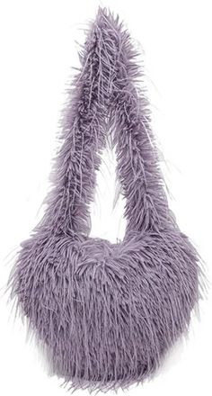 Generic Womens Plush Bags Long Plush Shoulder Bags Solid Candy Color Female Furry Crossbody Bag Heart Shape Womens Underarm Handbags(Purple)