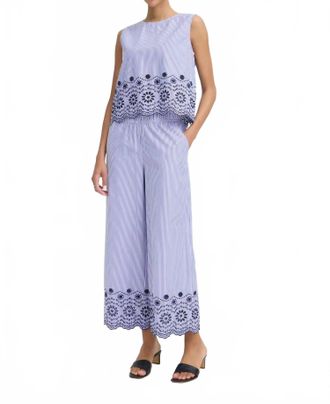 b.young Seaside Floral Wide Leg Cropped Pants In Blue