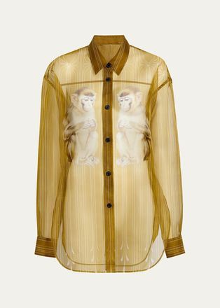 Khaite Goya Monkey Print Silk Organza Shirt