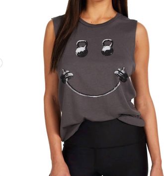 Lauren Moshi Kerry Barbell Happyface Top In Light Onyx