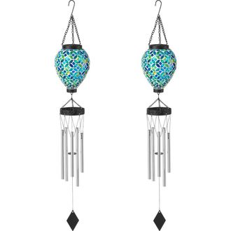Glitzhome Set of 2 37H Solar Lighted Metal and Glass Mosaic Windchime in Green at Nordstrom, Size Medium