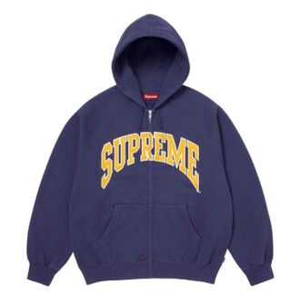 SUPREME SS26 Cracked Raglan Zip Up Hooded Sweatshirt Washed Navy SUP-SS26-192-NVY