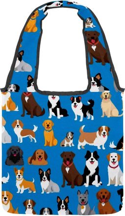 Generic Dogs Pattern Reversible Canvas Shoulder Tote - Double-Sided Print, 12oz Cotton, 27cm Drop, Fold-Flat Bag for Travel, Shopping, Street Outings