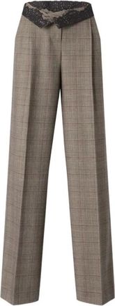 Pinko Plumeria Broeken - Dames - Wijde Broeken - Beige - M - Leer - Broeken