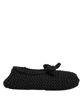 Dolce & Gabbana Black Wool Knit Slip On Ballerina Flats Womens Shoes