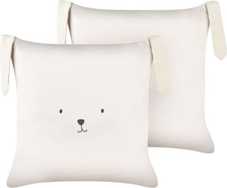 Beliani Beliani - Lote De 2 Cojines Decorativos Fabricados En Algod&oacute;n Beige Claro Con Motivo De Conejo 45 X 45 Cm Coney