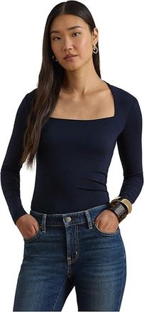 Lauren Ralph Lauren Stretch Jersey Square-Neck Top Womens Clothing Lauren Navy : XL, Elastane/Lyocell