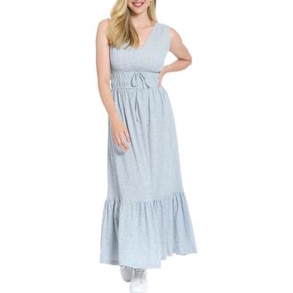 London Times Sleeveless Tiered Maxi Dress in Blue/Cream at Nordstrom Rack, Size X-Large