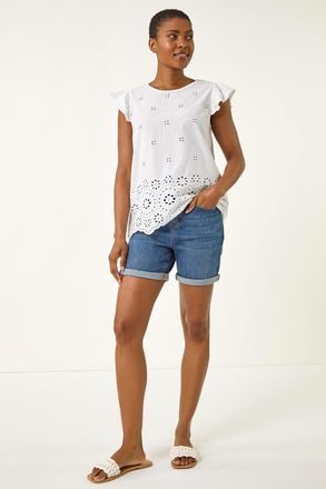 Roman Broderie Hem Stretch Top