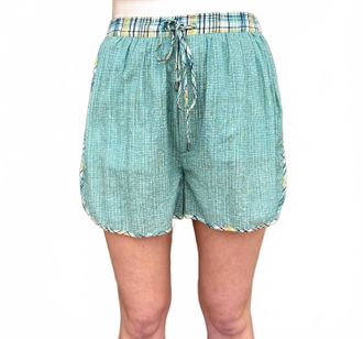 Conditions Apply Vladana Mixed Plaid Shorts In Teal Multi