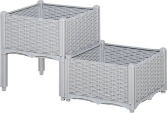 OUTSUNNY 2-pieces Elevated Flower Bed Vegetable Herb Planter Plastic - Grey | TJ Hughes