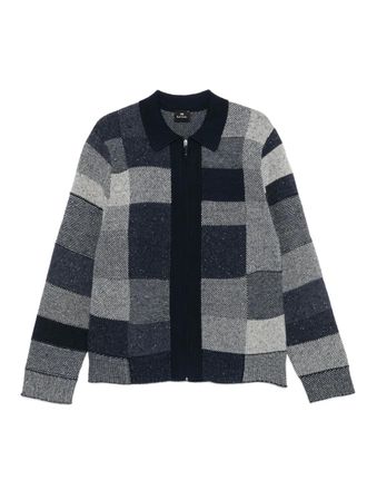 Paul Smith patchwork-design zip-up cardigan - men - Nylon/Cotton/Wool - S - Blue