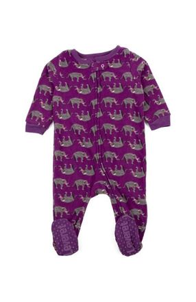 Leveret Kids Fleece Footed Printed Holiday Pajamas in Purple Elephant at Nordstrom, Size 3T