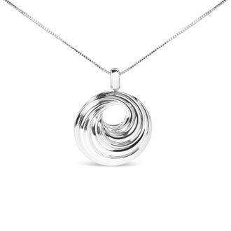 House of Brilliance 925 Sterling Silver Endless Wave Swirl Statement Medallion 18 Pendant Necklace