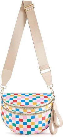 Generic Women Checkered Crossbody Bags Bum Handbag, Durable Strap Roomy Versatile Mom-Friendly Diaper Bag with Different Pockets (Colourful White Checkered 09