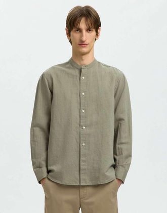 Selected Camicia a maniche lunghe color vetiver-Verde