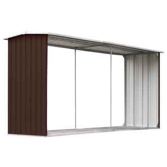 vidaXL Casetilla Para Le&ntilde;a Acero Galvanizado Marr&oacute;n 330x92x153 Cm Vidaxl
