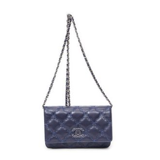Chanel Pre-owned Womens Hampton Wallet on Chain Shoulder Bag - Blue/Navy - One Size