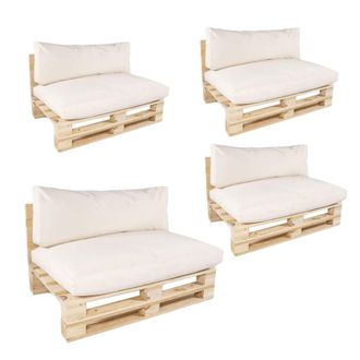 ED&Egrave;N JARD&Iacute; Pack 4 sof&aacute;s palet con cojines para exterior, poli&eacute;ster 180 gr, beige