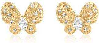 Suzy Levian Cubic Zirconia Butterfly Stud Earrings in Yellow Gold at Nordstrom Rack