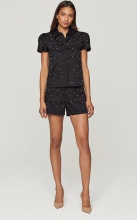 Generation Love Betty Pearl Embellished Poplin Shorts in Black/pearl at Nordstrom, Size Xx-Small 3