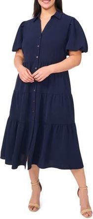 CeCe by Cynthia Steffe Puff Sleeve Tiered Maxi Shirtdress in Classic Navy at Nordstrom Rack, Size 1 X
