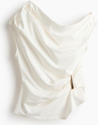 H&M Drapiertes One-Shoulder-Top - White
