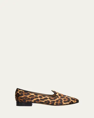 Vibi Venezia Leopard-Print Silk Loafers