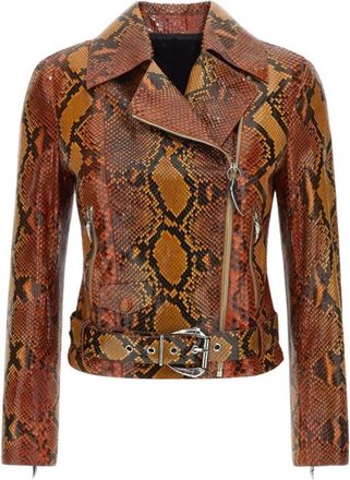 Roberto Cavalli Jassen, Dames, Oranje, S, Slangenprint Leren Jas