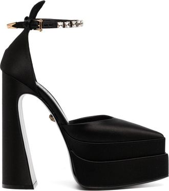 Versace 120mm satin platform sandals - women - Calf Leather/Calf Leather/Fabric - 40.5 - Black