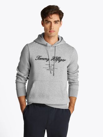 Tommy Hilfiger Hoodie TOMMY HILFIGER SCRIPT LOGO HOODY, Herren, Gr. XL, light grau heather, Sweatware, Obermaterial: 63% Baumwolle, 37% Polyester, regular fit h&uuml;ftla