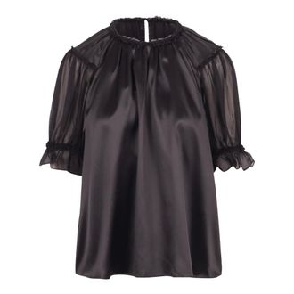 Ulla Johnson Overhemden, Dames, Zwart, M, Chiffon, Alina Silk Top