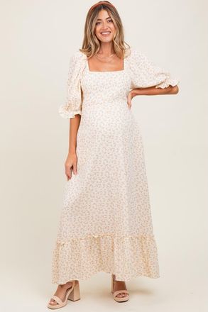 Pinkblush Floral Print Square Neckline Maxi Dress in Beige at Nordstrom, Size Medium