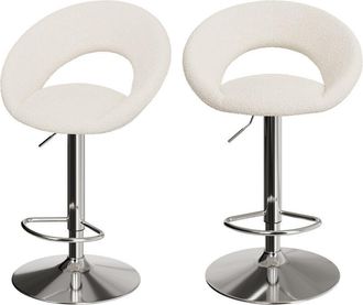 Rendez-Vous D&eacute;co Set De 2 Sillas De Bar En Metal Y Tejido Boucl&eacute; 61/76,5 Cm - Cloclo