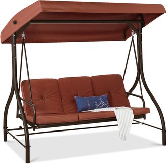 Best Choice Products 3-Seat Outdoor Converting Canopy Swing Glider Patio Hammock w/ Removable Cushions