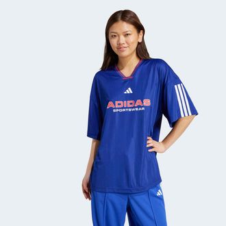 adidas T-Shirt ADIDAS SPORTSWEAR W TIRO JERSEY, Damen, Gr. XL, semi lucid blau, Obermaterial: 100% Polyester, Rundhals, Shirts T-Shirt, sportlicher Stil, Boy