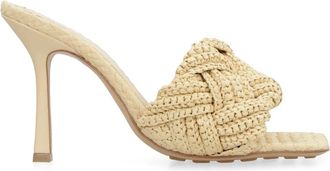 Bottega Veneta Geweven Raffia Muiltjes met Vierkante Neus - Dames - Muiltjes - Beige - 39 1/2 EU - Leer - Schoenen