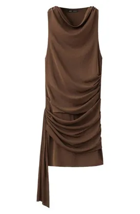 Mango Drape Neck Ruched Minidress in Brown at Nordstrom, Size 4
