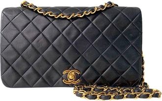Chanel Vintage Black Leather Quilted Single Flap Bag