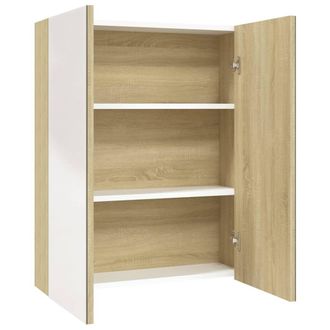 vidaXL Armario De Espejo De Ba&ntilde;o Mdf Blanco Y Roble 60x15x75 Cm Vidaxl
