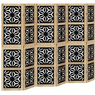 vidaXL Vidaxl - Biombo Separador 6 Paneles Madera Maciza Paulownia Marr&oacute;n Negro