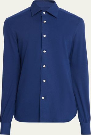 Kiton Mens Solid Cotton Classic-Fit Sport Shirt