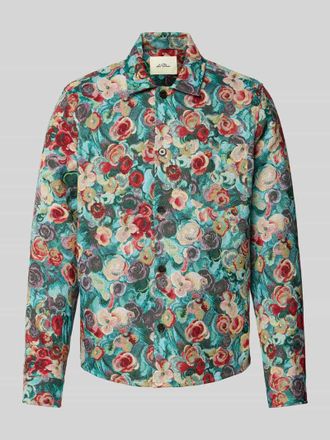 Les Deux Regular Fit Overshirt im Allover-Look in Ocean, Gr&ouml;&szlig;e XXL